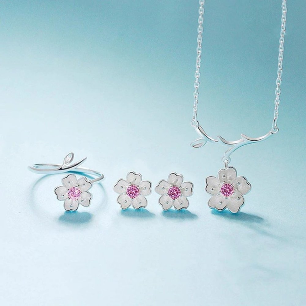 *[Set of 4] NEW 925 Sterling Silver Cherry Blossom - Picture 6 of 11